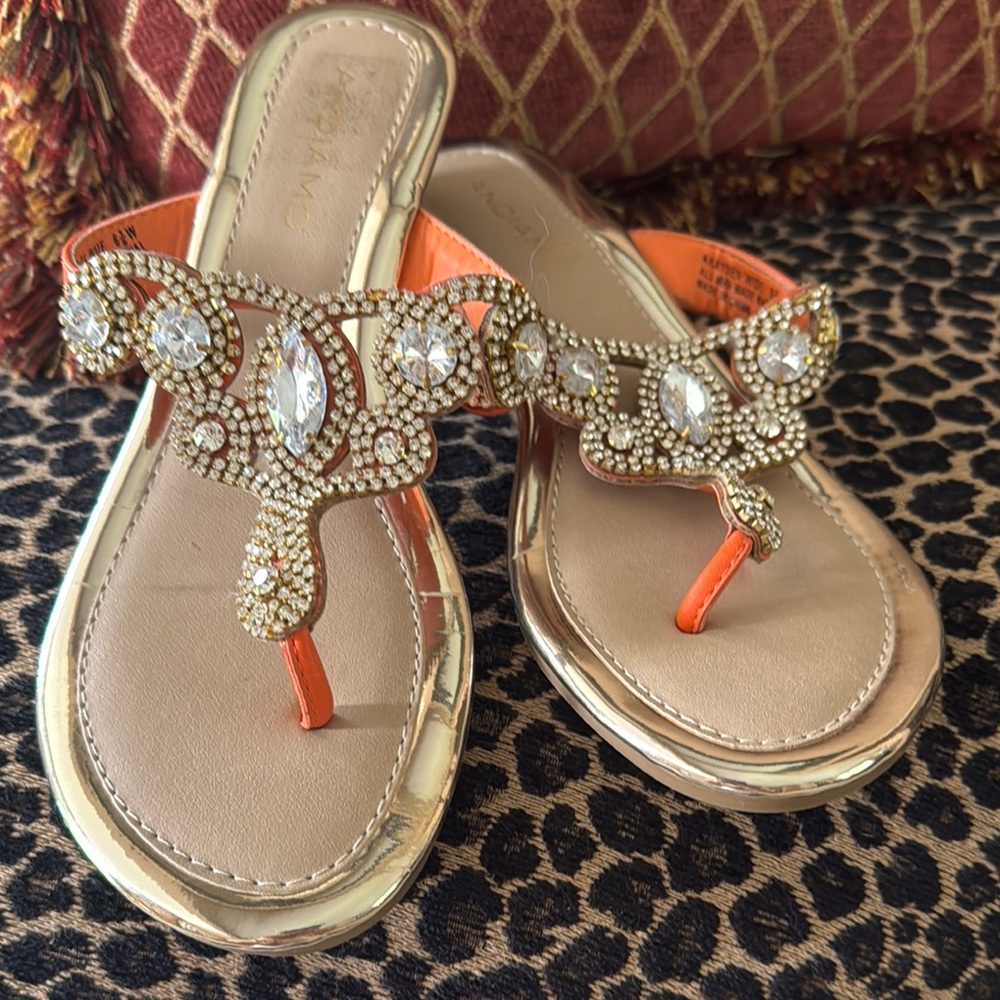 Elegant Orange and Gold Embellished Sandals